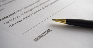 Close up of part of a contract to be signed.